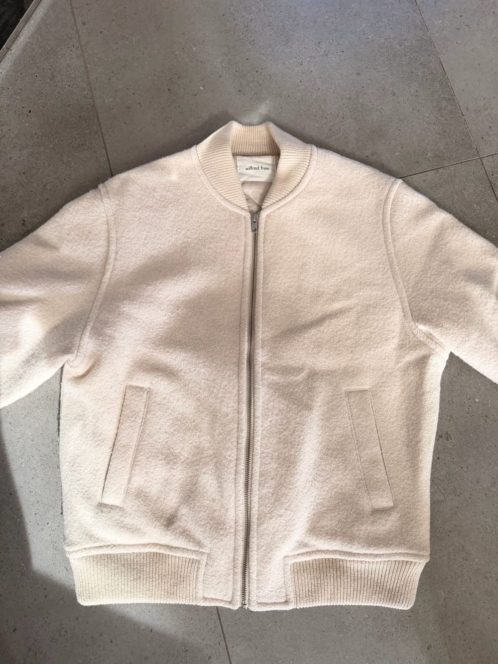 Wilfred Aritzia Off-White Wool Blend Bomber Jacket